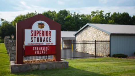 View of signage at Dobson, NC Superior Storage facility.