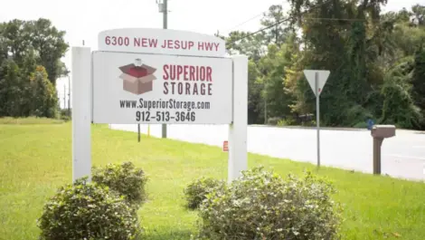 View of signage at Brunswick, GA Superior Storage facility.