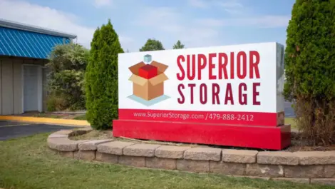 View of signage at Springdale, AR Superior Storage facility.
