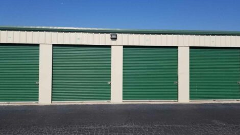 Exterior of green storage units at Springdale, AR, Superior Storage facility.