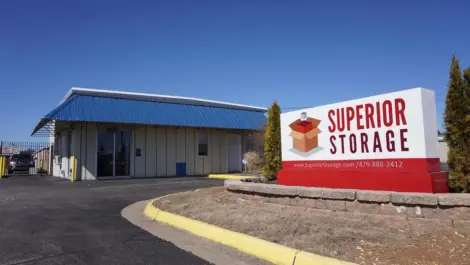 View of signage at Springdale, AR Superior Storage facility.