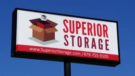 View of signage at Springdale, AR, Superior Storage facility.