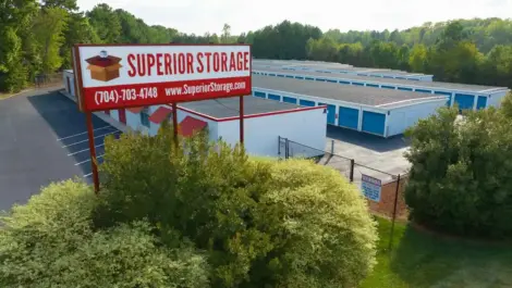 View of signage at Mooresville, NC Superior Storage facility.